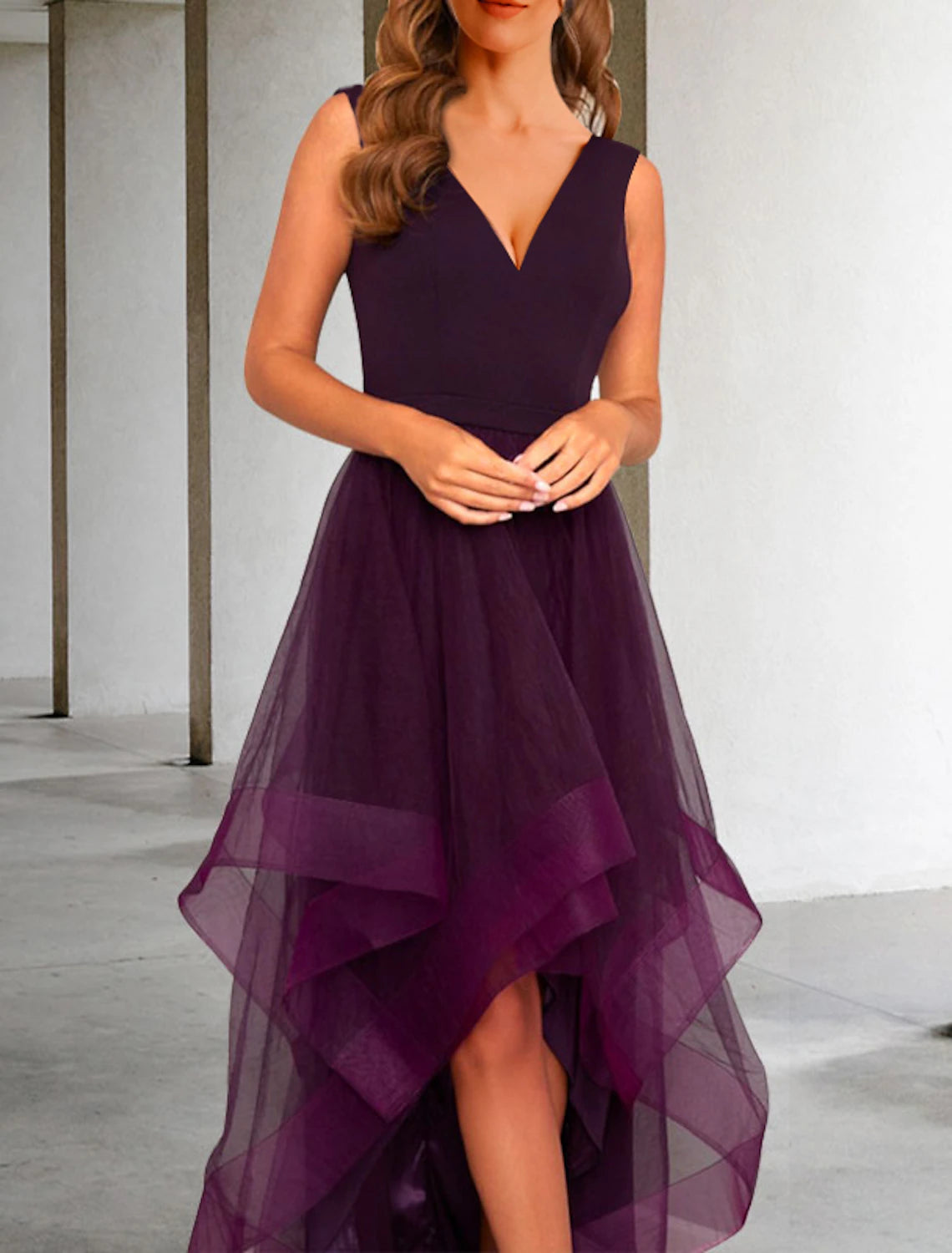 Abiti da cocktail a trapezio, eleganti, stile Kentucky Derby, semi-formali, lunghezza tè, senza maniche, scollo a V, per invitati a nozze, in organza con arricciature